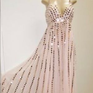 Free People Long Pink Dress w Gold Sequins size 6